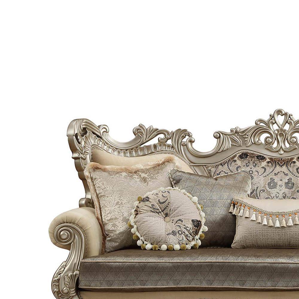 Ranita Beige Fabric Sofa with Rolled Arms and Nailhead Trim