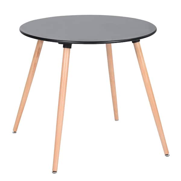 Homy Casa Rookie Black Manufactured Wood Top Round Dining Table with Round Beech Wood Legs(31.5'' W * 31.5'' D * 29.1'' H)(Seat 4)