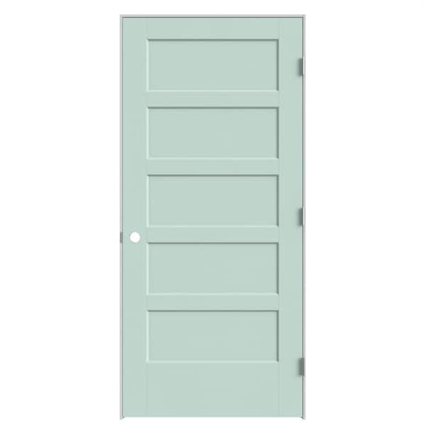 36 in. x 80 in. 5-Panel Bayshore Left-Hand Hollow Sea Glass Molded Composite Single Prehung Interior Door w/ Flat Jamb
