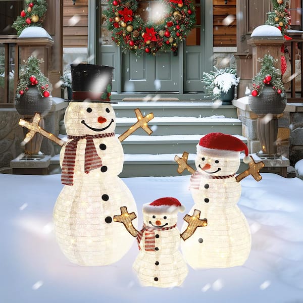 Creating a Magical Snowman Family of 4 Outdoor Decorations