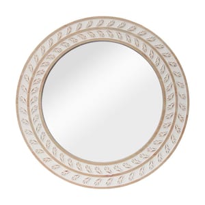31.5 in. H x 31.5 in. W Farmhouse Round Natural and White Wood Framed Wall Mirror
