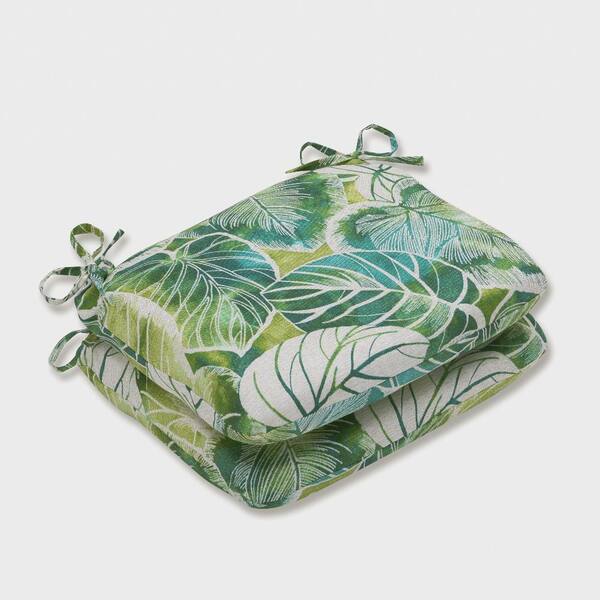 Pillow Perfect Floral 18.5 in. x 15.5 in. Outdoor Dining Chair Cushion in Green/Ivory (Set of 2)