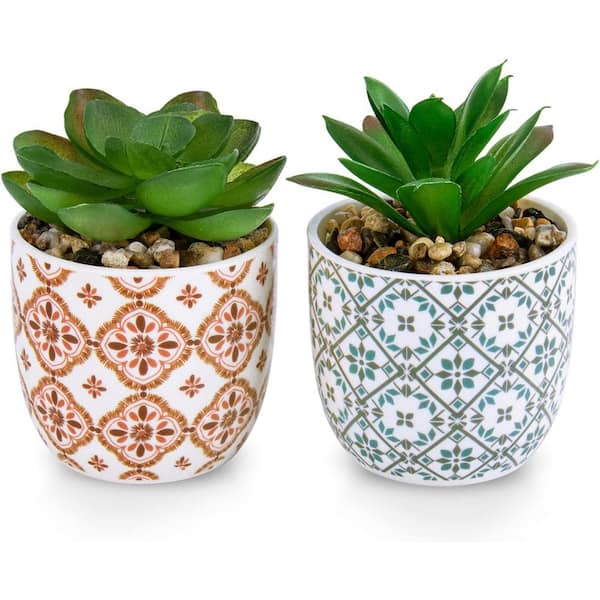 2.5 in. Succulent Series 3.25 in. Green Indoor Artificial Plant 2 Pack  Ceramic Potted for Home Office Desk Decor 59C1124D1933 - The Home Depot