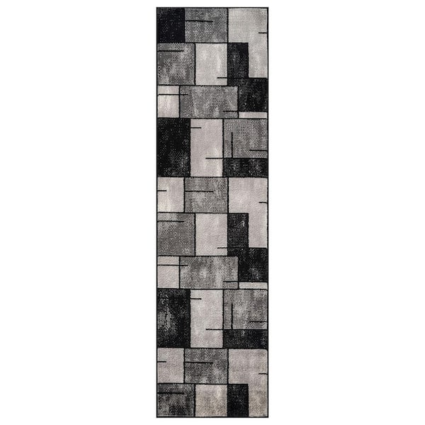 Modern Linear Runner Rug for Living Room, Bedroom, or Entryway 2 ft. x 8 ft. Black