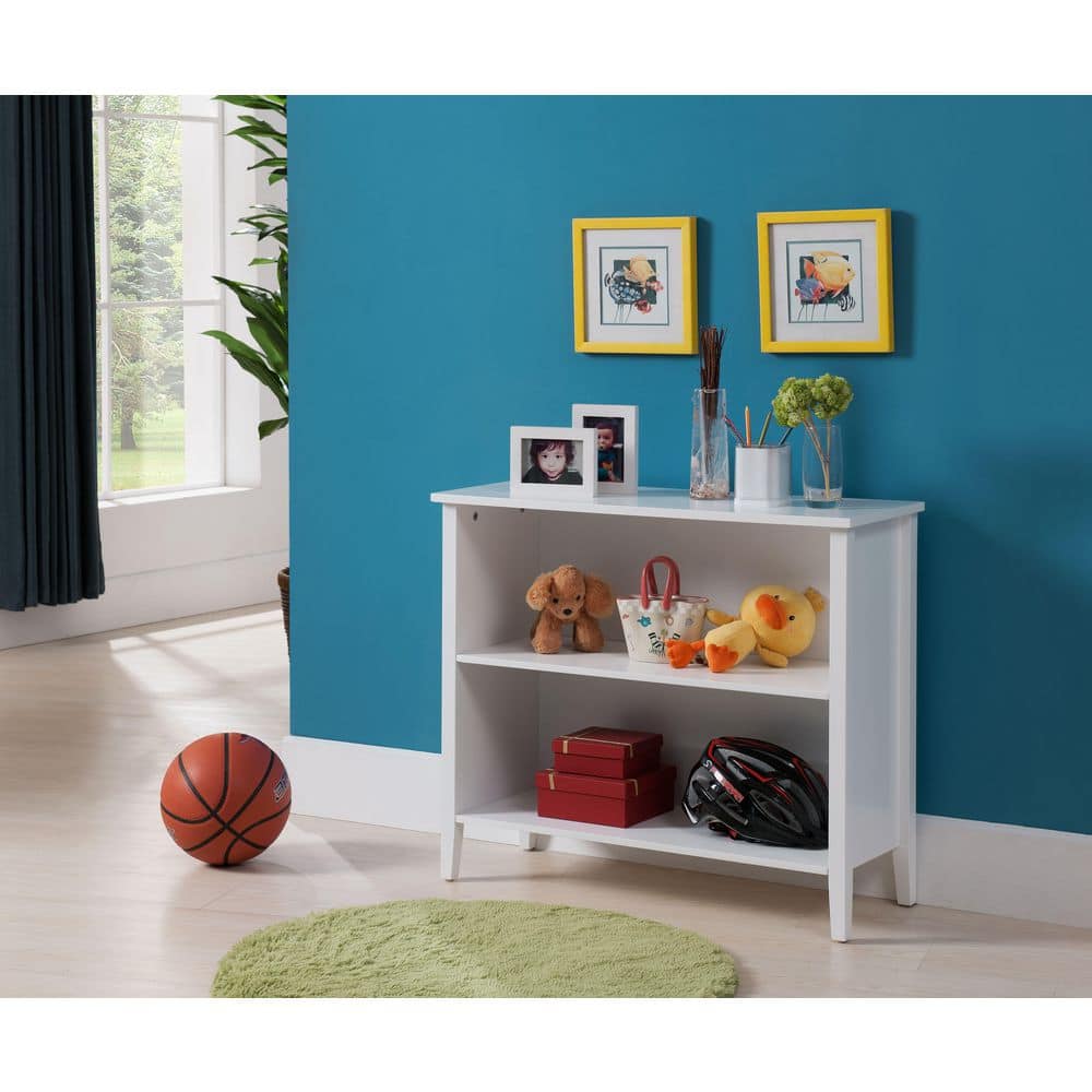 White Solid Wood Adjustable 2-Tier Kids Bookcase