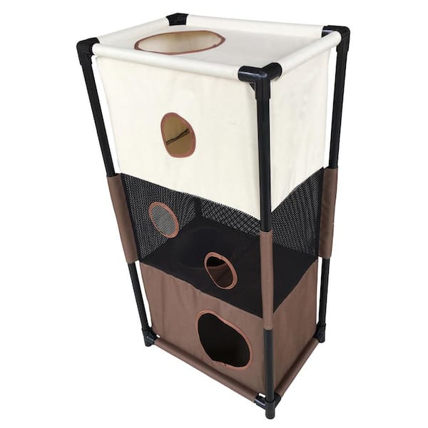 PET LIFE Khaki and Brown Kitty-Square Obstacle Soft Folding Sturdy Play-Active Travel Collapsible Travel Pet Cat House Furniture