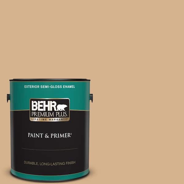 BEHR PREMIUM PLUS 1 gal. Home Decorators Collection #HDC-NT-04 Creme De Caramel Semi-Gloss Enamel Exterior Paint & Primer