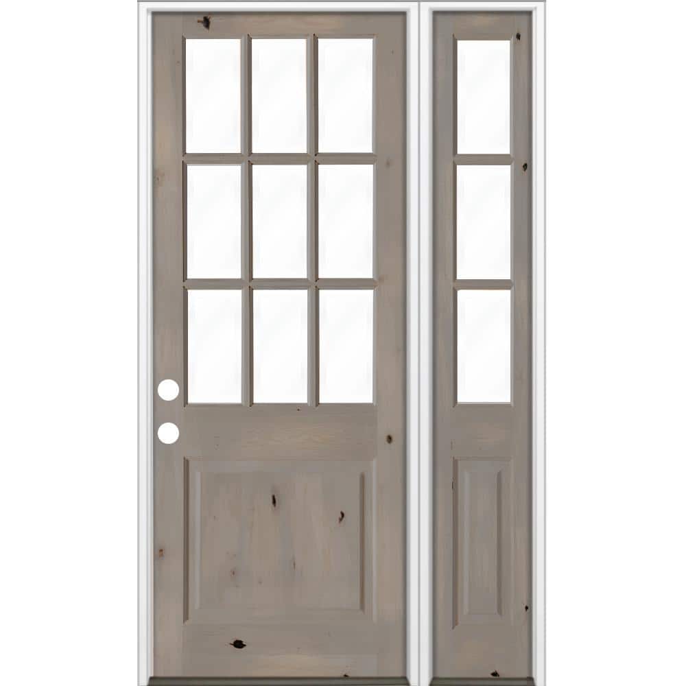 56 in. x 96 in. Knotty Alder 2 Panel Right-Hand/Inswing Clear Glass Grey Stain Wood Prehung Front Door w/Right Sidelite price history on PriceWatchPro