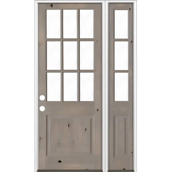 Krosswood Doors 56 in. x 96 in. Knotty Alder 2 Panel Right-Hand/Inswing Clear Glass Grey Stain Wood Prehung Front Door w/Right Sidelite