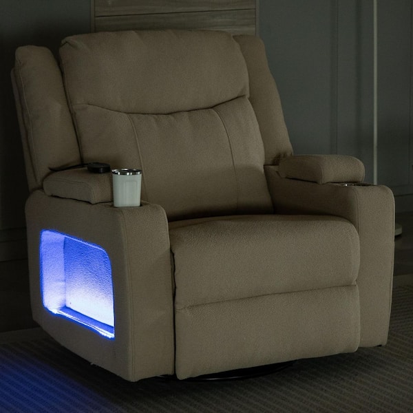 aisword Camel Dual-Motor Swivel Velvet Recliner Rocking Chair with