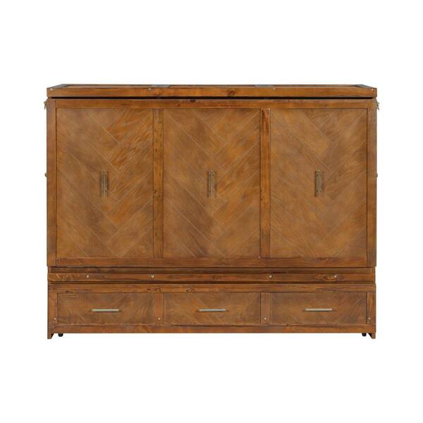 Noble House Irka Brown Wood Frame Queen Size Murphy Bed with Built 