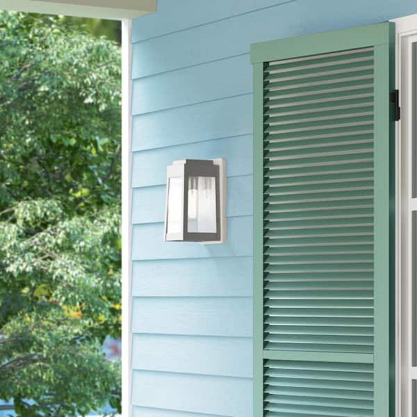 Vaughn 12 in. 1-Light Brushed Nickel Outdoor Hardwired Wall Lantern Sconce with No Bulbs Included