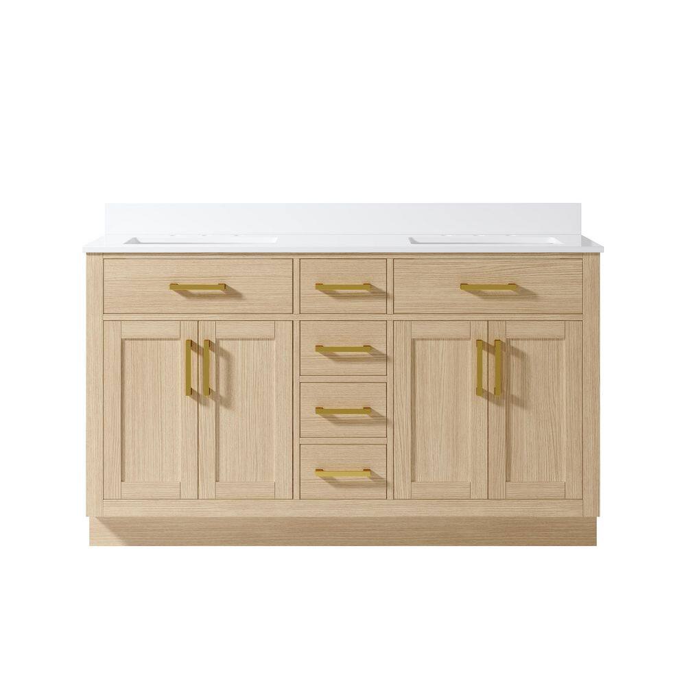 60 in. Freestanding Solid Wood Oak Bath Vanity with White Cultured Marble Top Assembled price history on PriceWatchPro