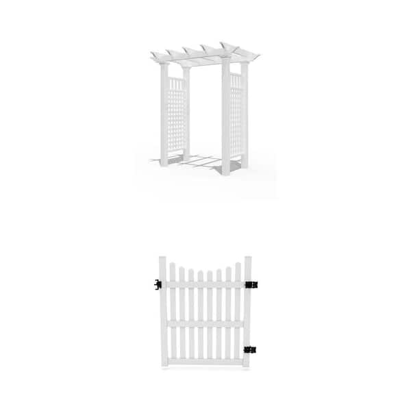 58"L Vinyl Arbor 4 ft. x 5 ft. Vinyl Picket Fence Gate Combo, White