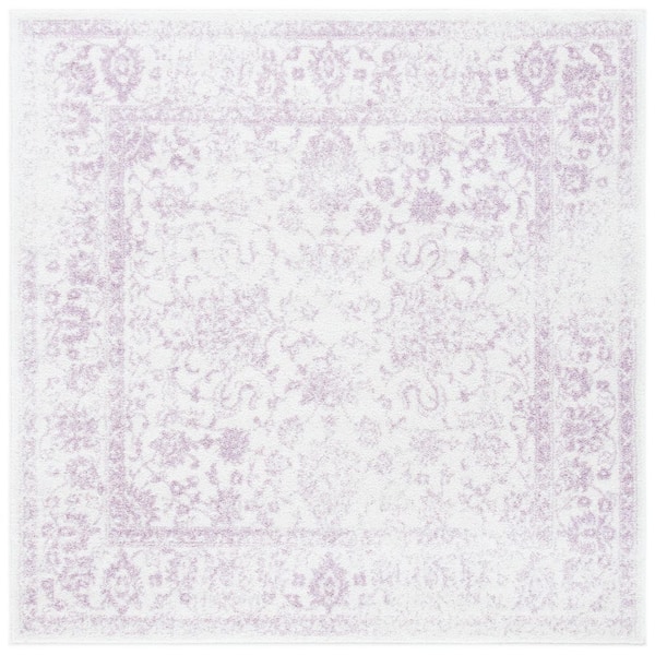 Adirondack Ivory/Lavender 8 ft. x 8 ft. Border Distressed Square Area Rug