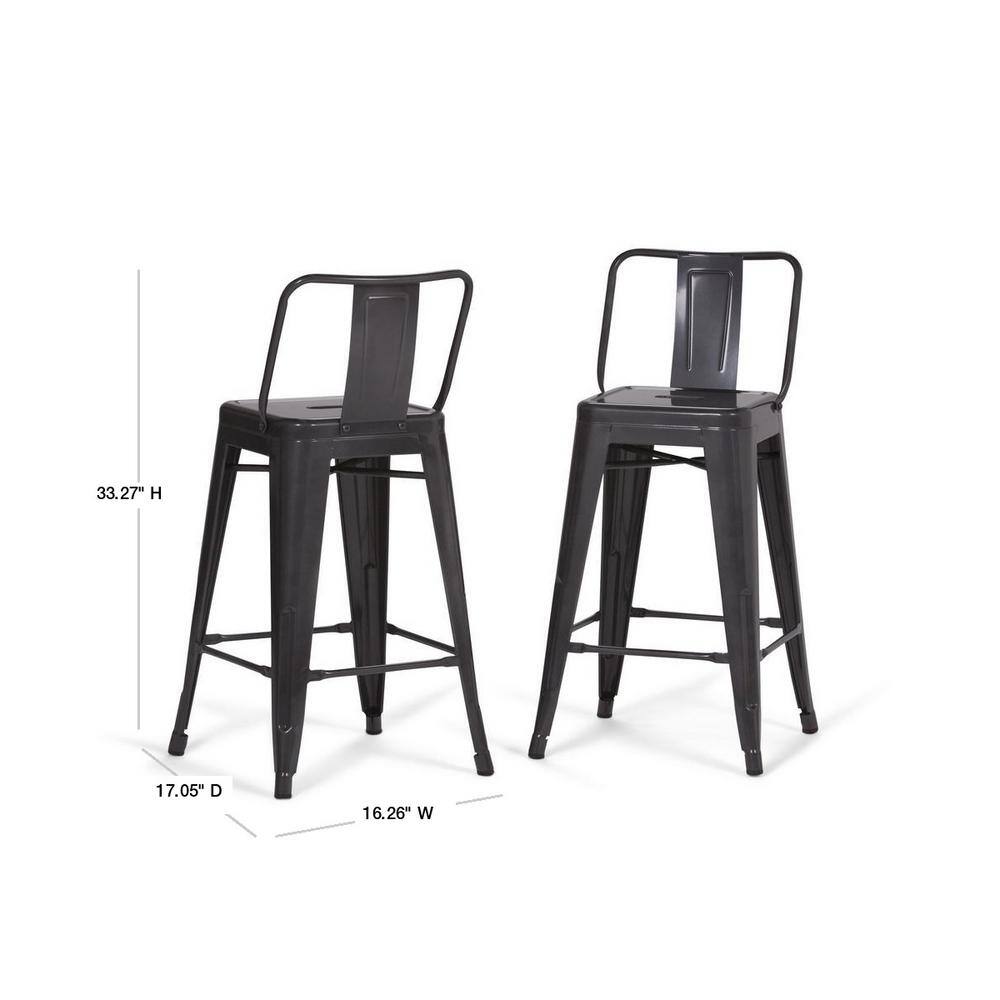 Rayne 24" Gray Industrial Metal Counter Stool, Set of 2