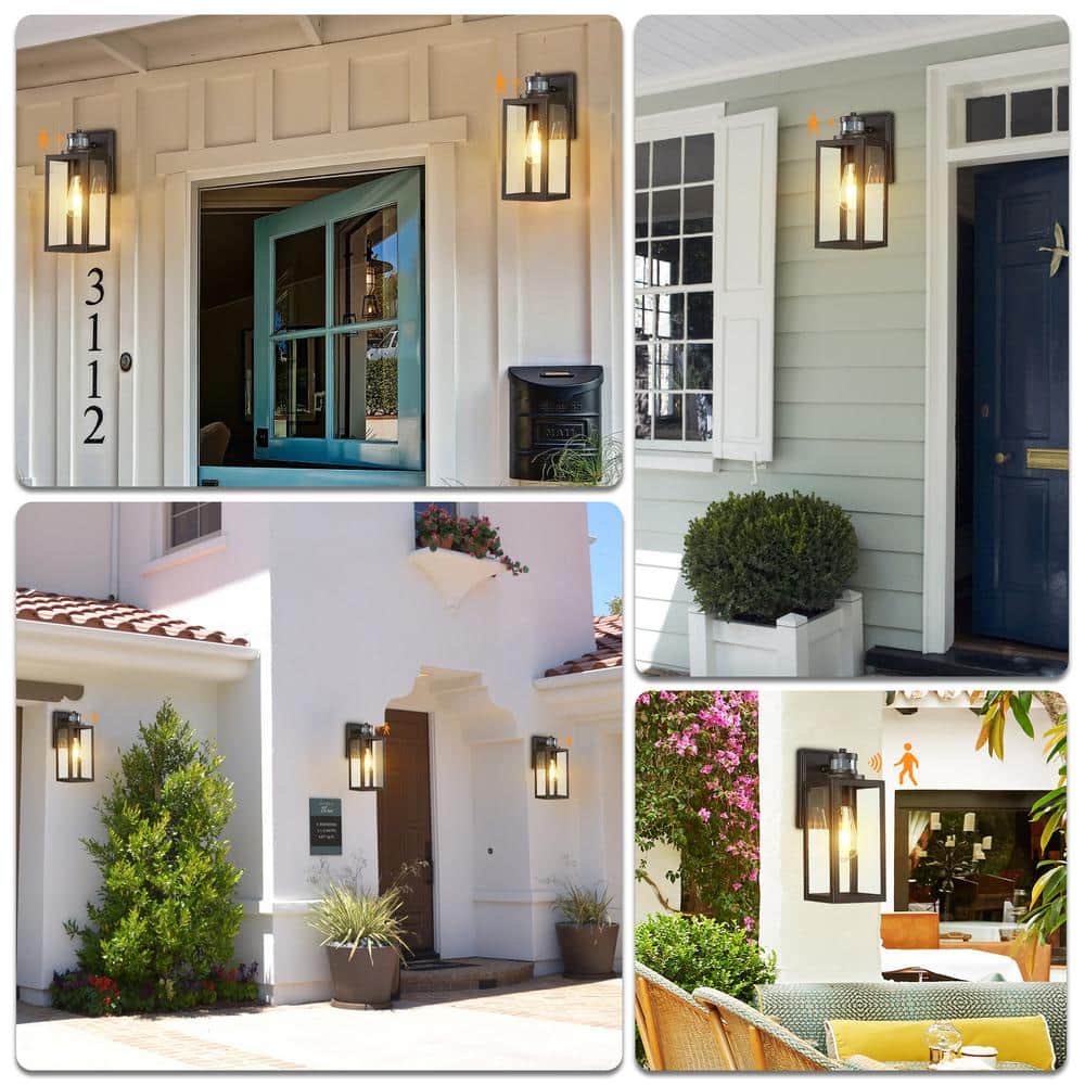 Matte Black Medium Outdoor Motion Sensor Lantern Sconce