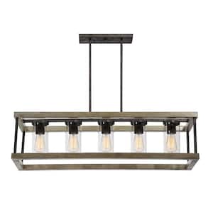 Eden 5-Light Weathervane Finish with Clear Glass Shades Indoor/Outdoor 38 in. Linear Chandelier with No Bulbs Included