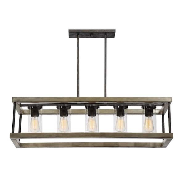 Savoy House Eden 5-Light Weathervane Finish with Clear Glass Shades Indoor/Outdoor 38 in. Linear Chandelier with No Bulbs Included