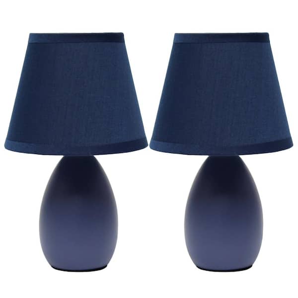 Simple Designs 9.45 in. Blue Oval Egg Ceramic Mini Table Lamp (2-Pack)