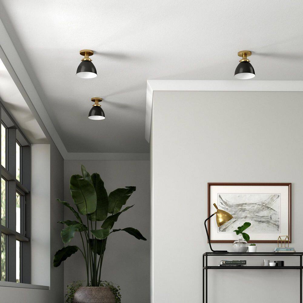 Madison 8" Brass and Black Semi Flush Mount Light