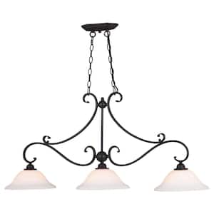 Monrovia 43.75-in Oil Rubbed Bronze 3-Light Linear Chandelier, Hanging Ceiling Island Pendant with White Glass