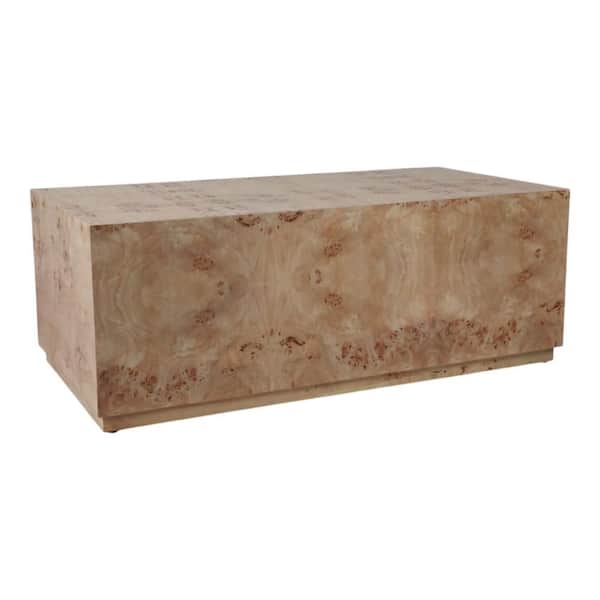 47 in. Tan Rectangle Wood and Non-Woven Fabric Modern Burl Coffee Table