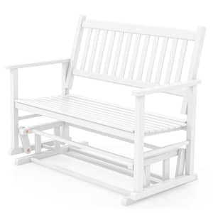 Patio Rocking Bench Chair 2-Person White Poplar Wood Outdoor Glider
