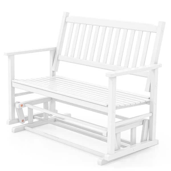 Costway Patio Rocking Bench Chair 2-Person White Poplar Wood Outdoor Glider