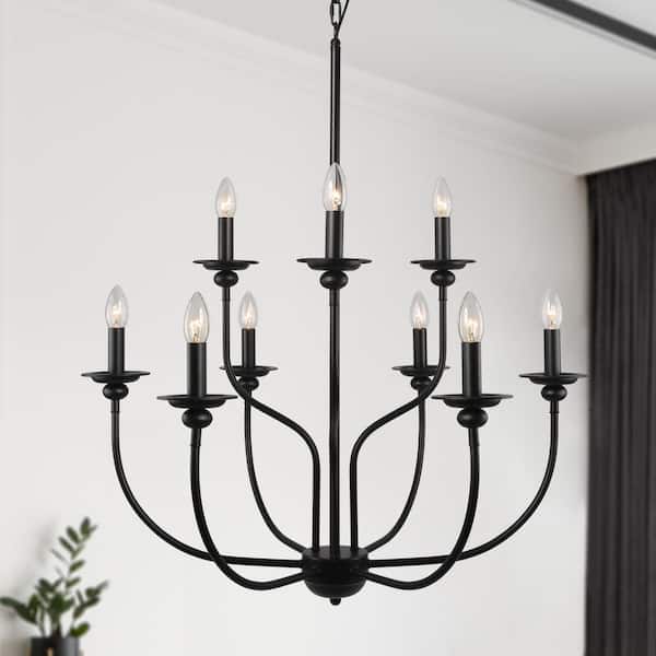 LNC Large 9-Light Black Traditional Candlestick Chandelier Modern Pendant for Dining Room Living Room Kitchen Staircase