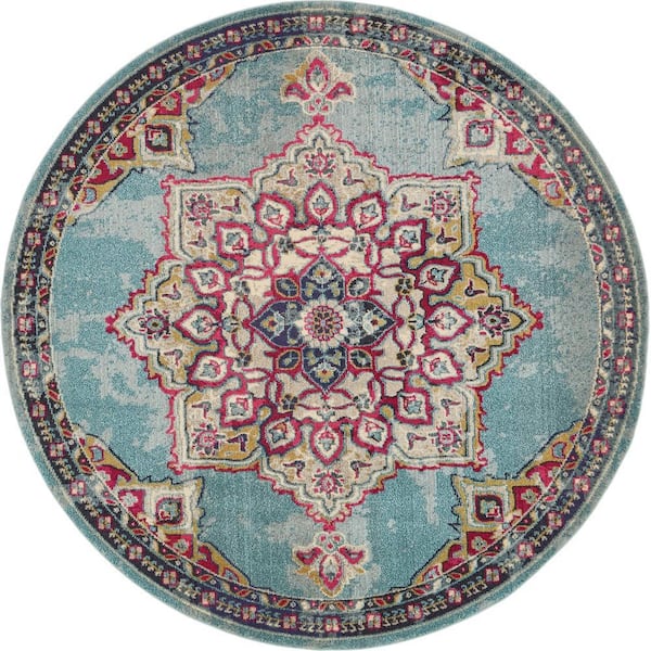 Unique Loom Medici Valencia Light Blue 8' 0 x 8' 0 Round Rug