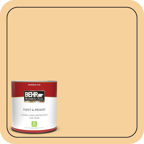 BEHR PREMIUM PLUS 1 qt. #320C-3 Honey Butter Flat Low Odor Interior Paint & Primer