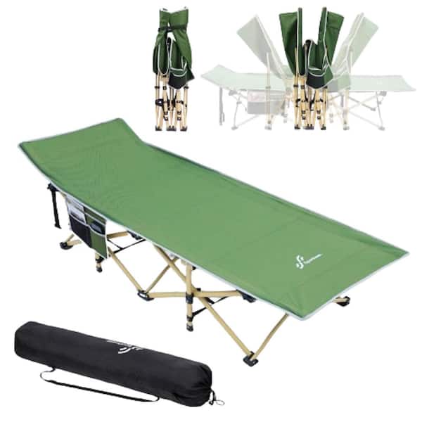 Unbranded 74 in. Oxford Cloth Sleeping Folding Camping Cots Extra Wider with 2-Side Pockets and Carry Bag for Camping