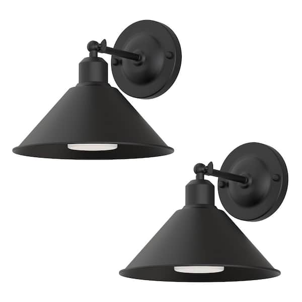 Briignite 9 in. 1-Light Black Dimmable Wireless Wall Sconces for Bathroom, LED Lights with Remote Control (2-Pack)