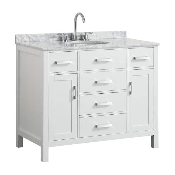 BEAUMONT DECOR Hampton 43 in. W x 22 in. D Bath Vanity in White with Marble Vanity Top in White