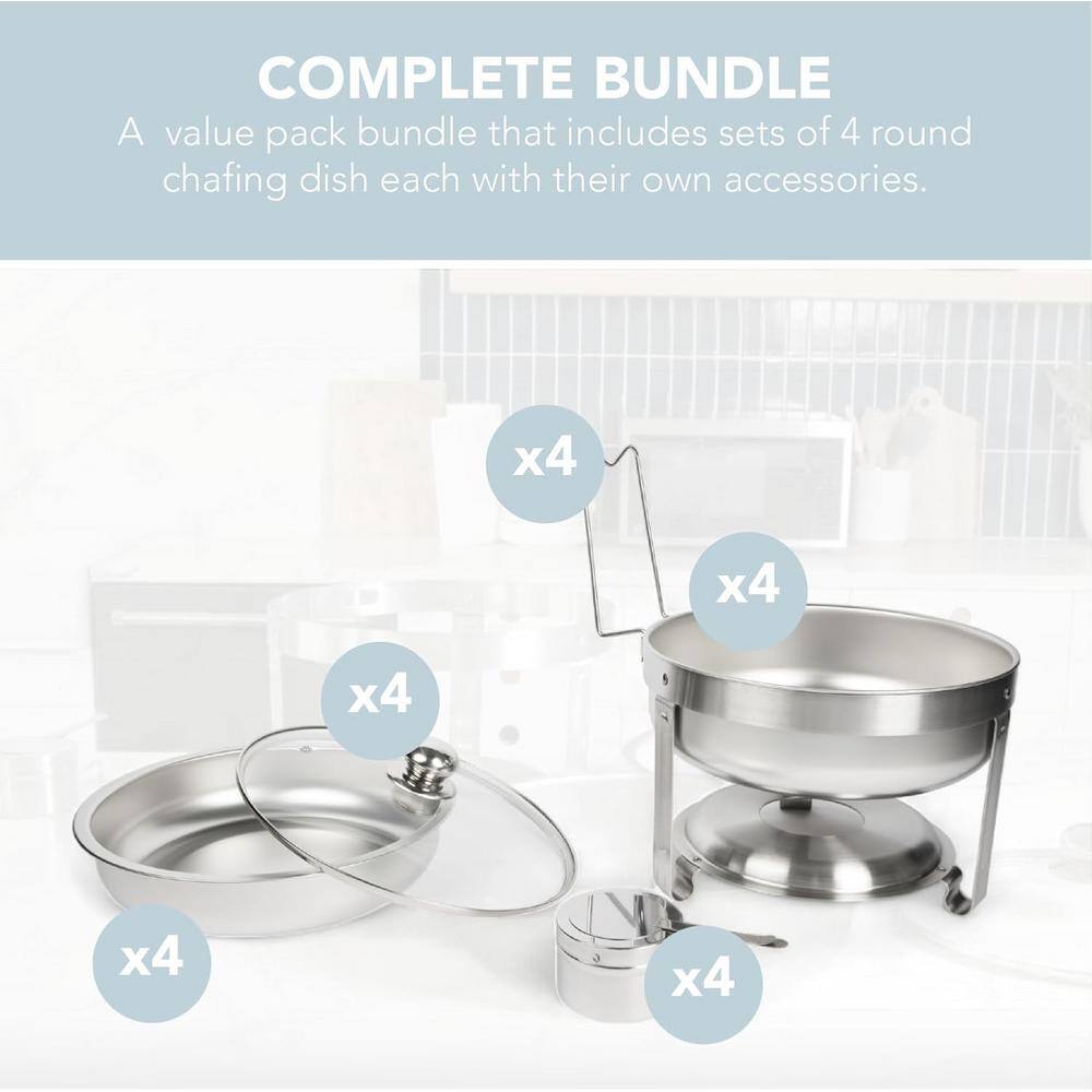 Alpha Living 4 qt Stainless Steel Round Chafing Dish Set with Glass Lids