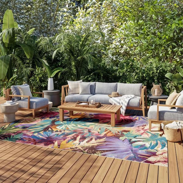 Color Splash Multicolor 10 ft. x 13 ft. Palmette Contemporary Area Rug