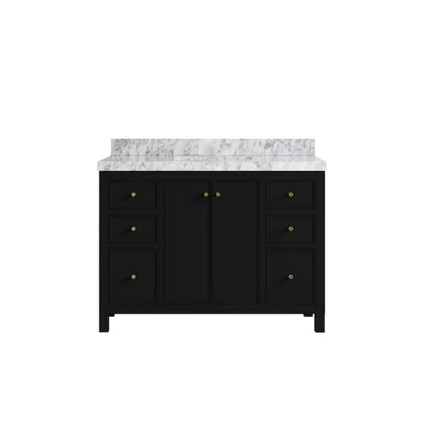 Willow Collections Chicago 48 in. W x 22 in. D x 36 in. H Single Sink Bath Vanity in Black with 2 in. Carrara Marble Top