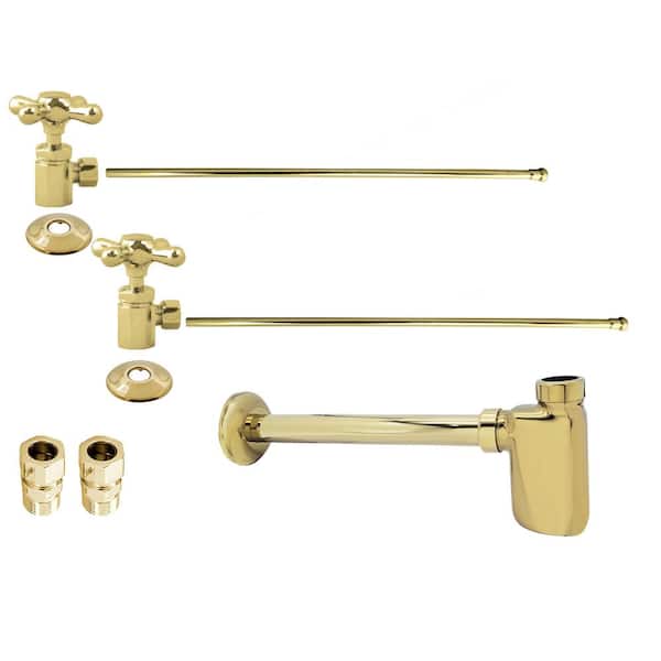 European Pedestal Lavatory Kit with Cross Handles, Polished Brass