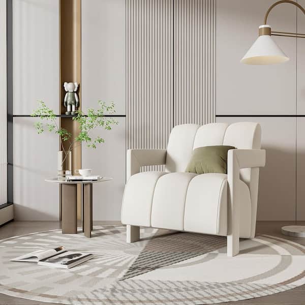 White 26.3 in. Modern Minimalist Armchair: L-Shaped Fabric Armrests, Solid Wood Frame for Living Room/Bedroom (2-Pack)