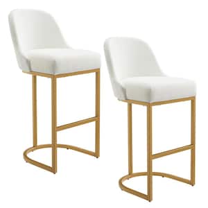 Barrelback Bar Stoo 42.5 in White Backless Metal 20.75 Counter Stool with Fabric, Set of 2