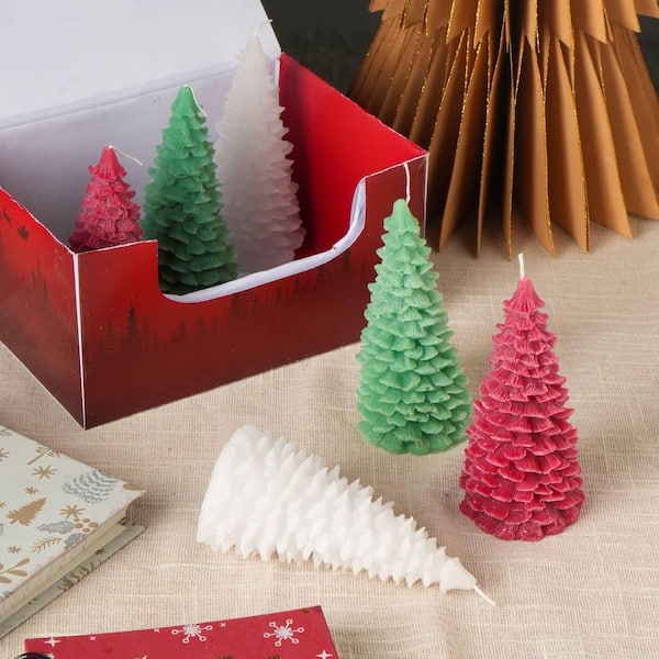 Green\Red\White Unscented Soy Wax Single Wick Candle 6-Pack with Festive PDQ Box, Holiday Decorations and Gifts