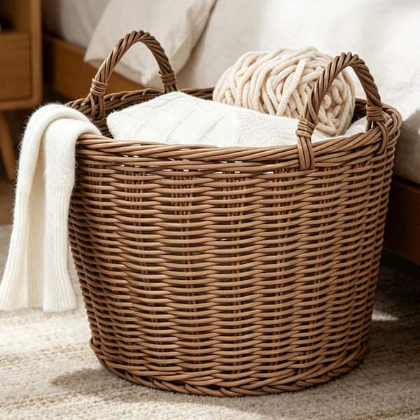 Dracelo Brown 16 in. x 10.5 in. Woven Wicker Decorative Basket