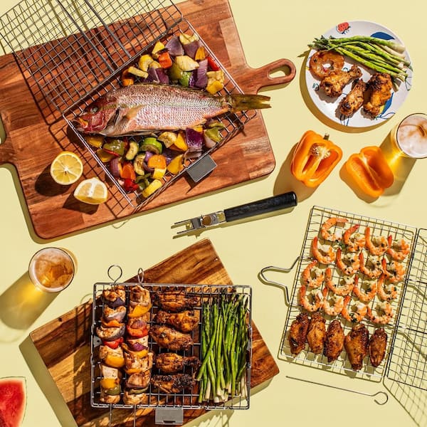 Esepony Stainless Steel Grill Basket Set for Grilling Fish, Shrimp, Vegetables, and Cooking Gifts for Dad, Husband, Friends Esepony Stainless Steel Grill Basket Set for Grilling Fish, Shrimp, Vegetables, and Cooking Gifts for Dad, Husband, Friends