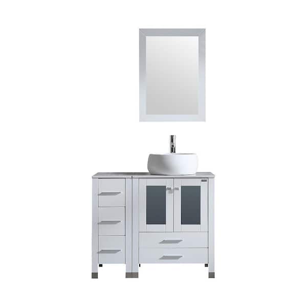 Tahanbath Tatahance 36 in. W x 22 in. D x 30 in. H One of Sink Bath Vanity in White with White Quartz Vanity Top and Mirror