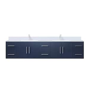 Geneva 84 in. W x 22 in. D Navy Blue Double Bath Vanity, White Quartz Top, and Faucet Set