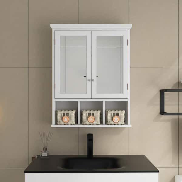 25 in. W x 30 in. H Rectangular White MDF Surface Mount Medicine Cabinet with Mirror