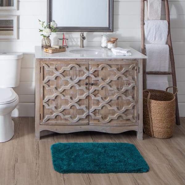 Bridgetown Plush 23 in. x 39 in. Blue Solid Polyester Rectangle Machine Washable Bath Mat