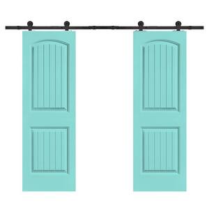 36 in. x 80 in. Camber Top in Mint Green Stained Composite MDF Split Sliding Barn Door with Hardware Kit