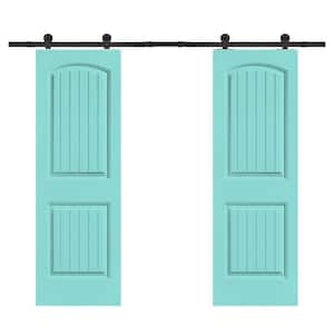 36 in. x 80 in. Camber Top in Mint Green Stained Composite MDF Split Sliding Barn Door with Hardware Kit